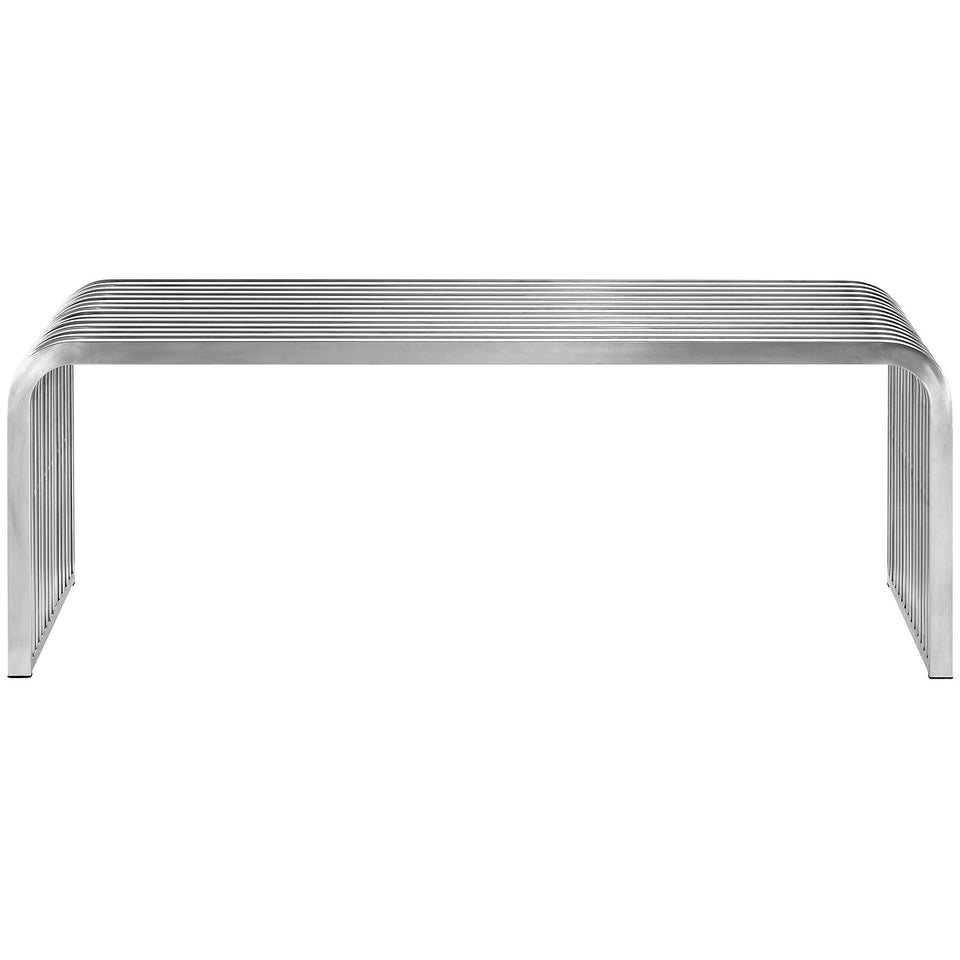 Pipe 47" Stainless Steel Bench in Silver.