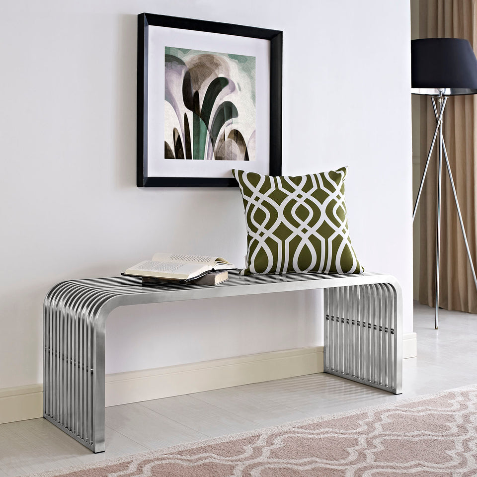 Pipe 47" Stainless Steel Bench in Silver.