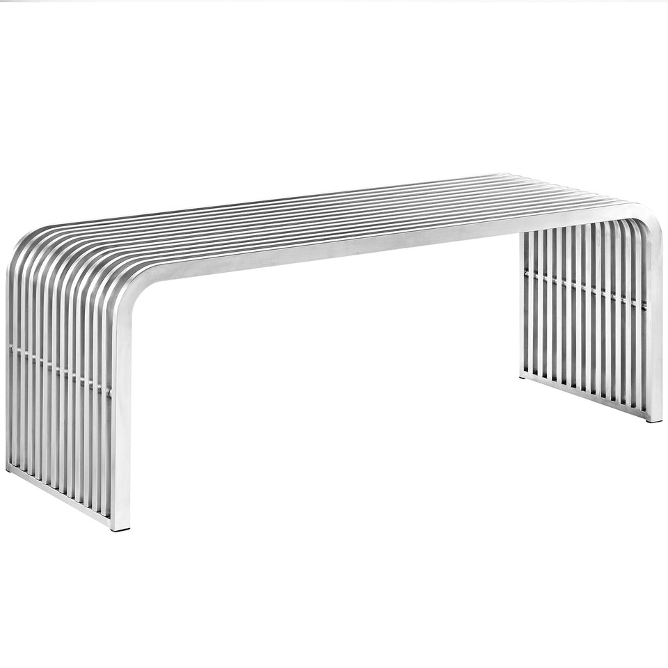 Pipe 47" Stainless Steel Bench in Silver.