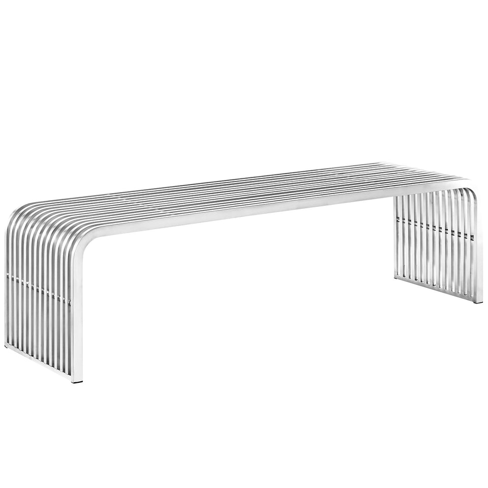 Pipe 60" Stainless Steel Bench in Silver.