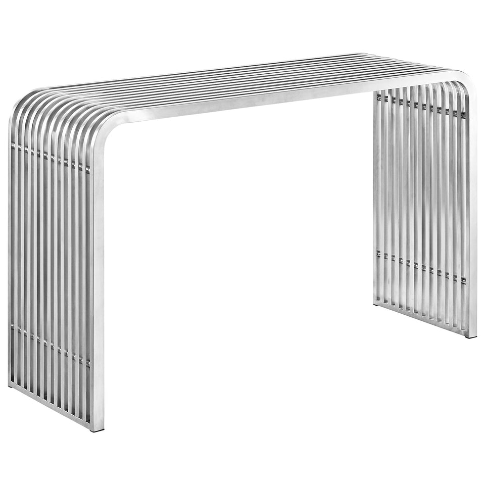 Pipe Stainless Steel Console Table in Silver.