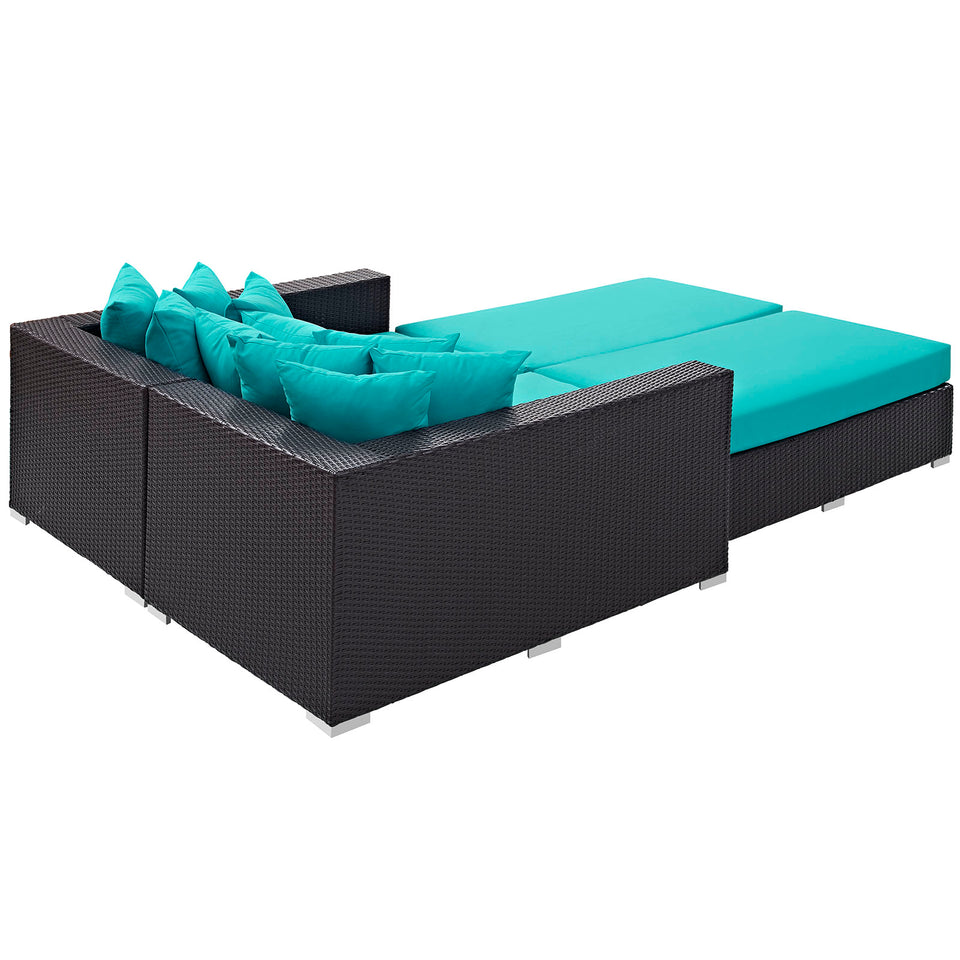 Convene 4 Piece Outdoor Patio Daybed in Espresso Turquoise.
