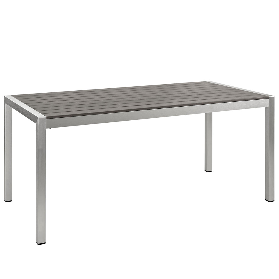 Shore Outdoor Patio Aluminum Dining Table in Silver Gray.