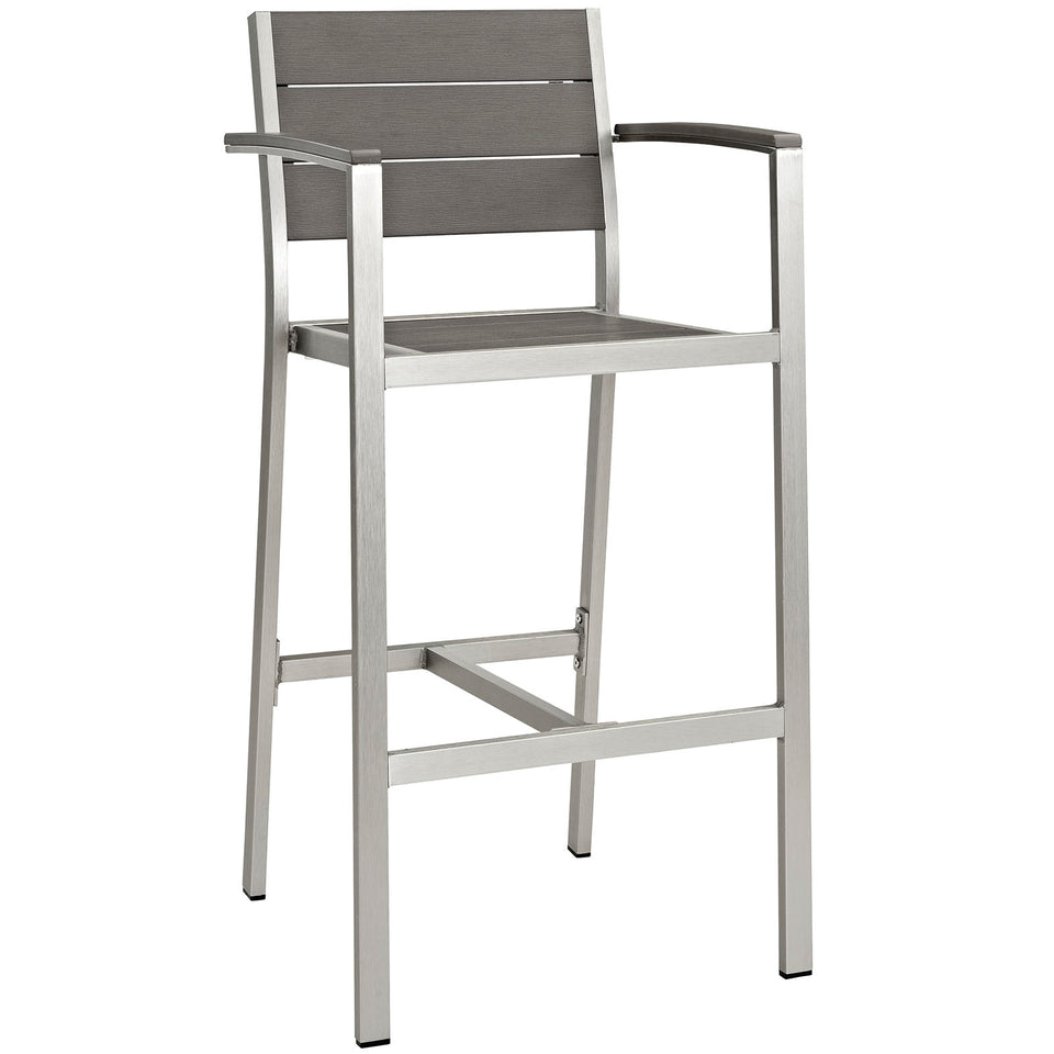 Shore Outdoor Patio Aluminum Bar Stool in Silver Gray.