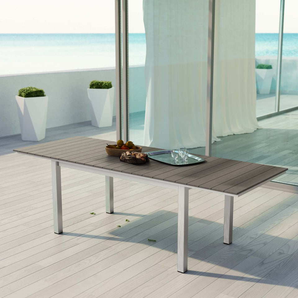 Shore Outdoor Patio Wood Dining Table in Silver Gray.