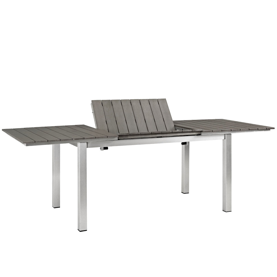 Shore Outdoor Patio Wood Dining Table in Silver Gray.