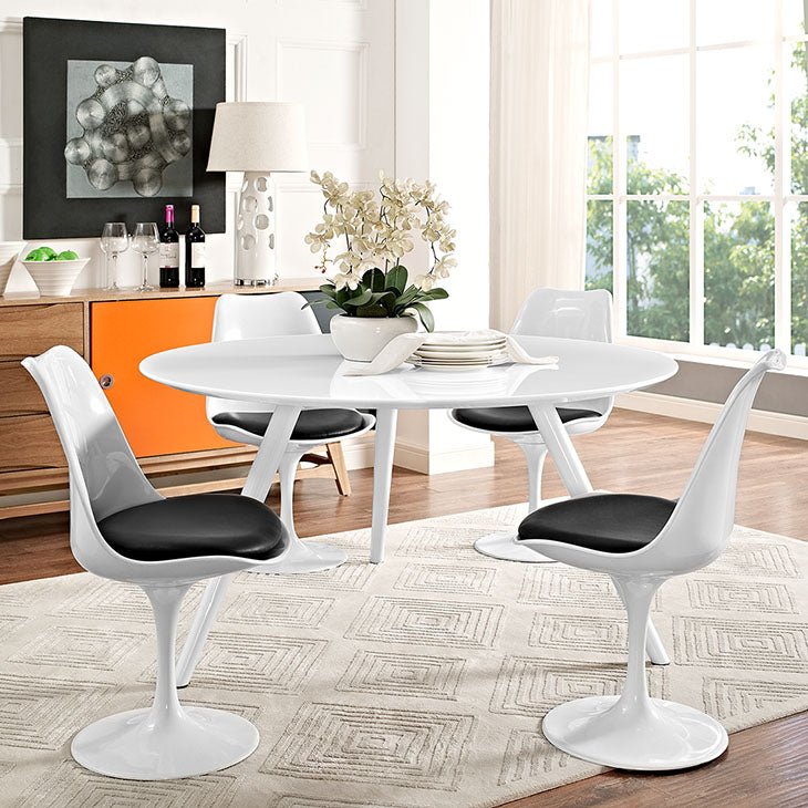 LIPPA ROUND WOOD TOP DINING TABLE WITH TRIPOD BASE IN WHITE SIZE 36, 54, and 60".
