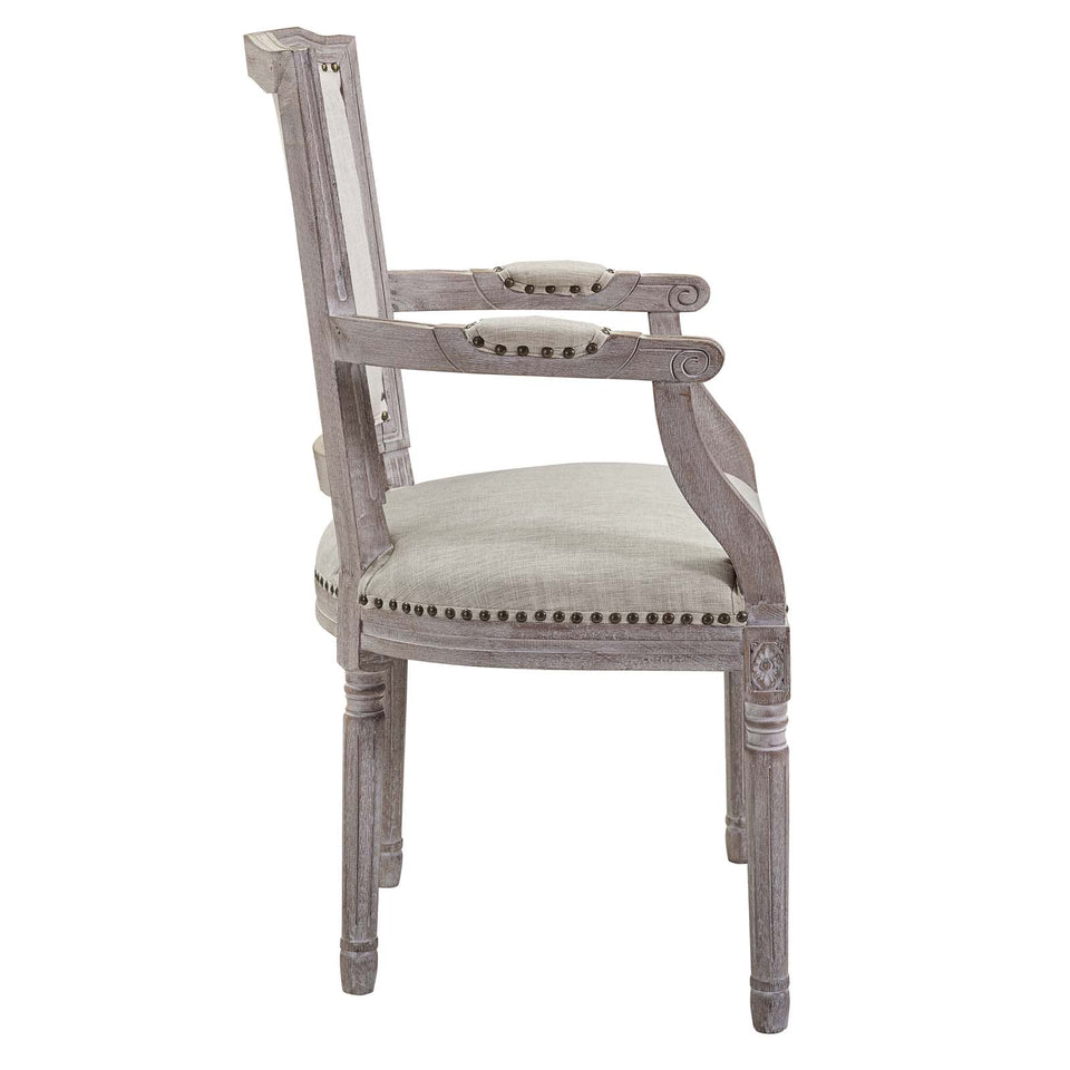 Penchant Vintage French Upholstered Fabric Dining Armchair.