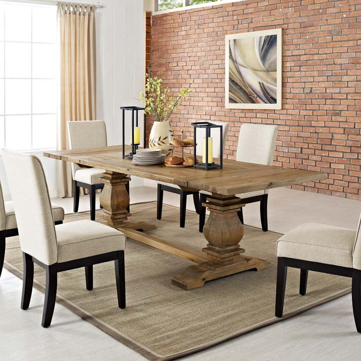 RISE EXTENDABLE WOOD DINING TABLE IN BROWN.