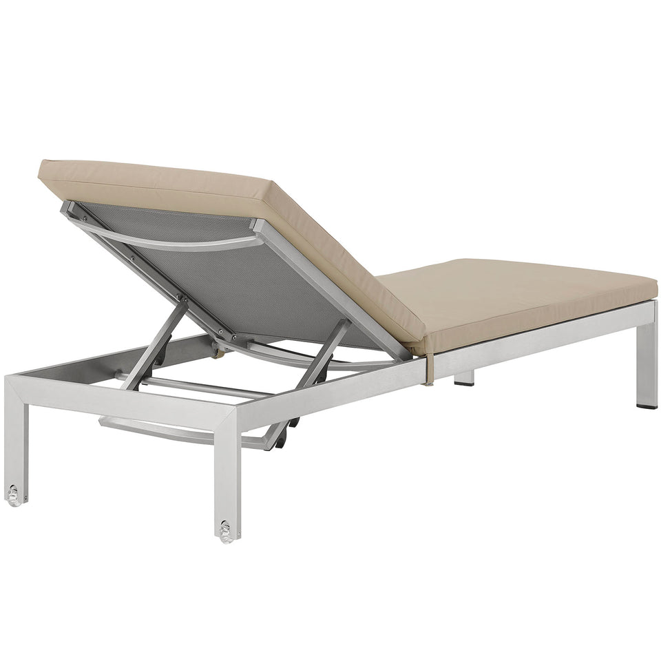 Shore Outdoor Patio Aluminum Chaise with Cushions.
