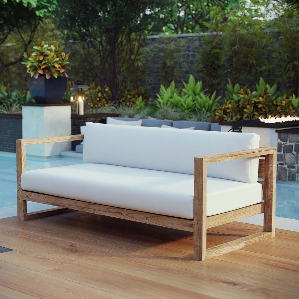 Upland Outdoor Patio Teak Sofa in Natural White.