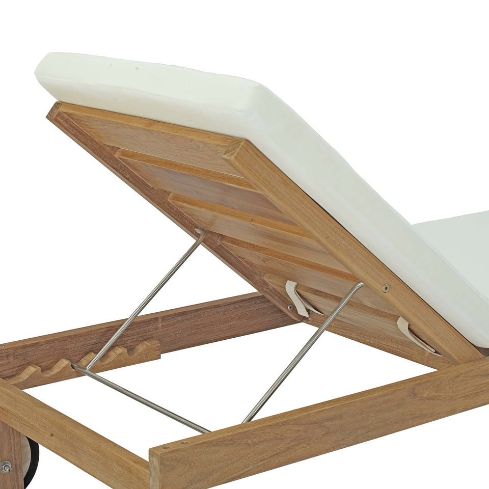 Upland Outdoor Patio Teak Chaise in Natural White.