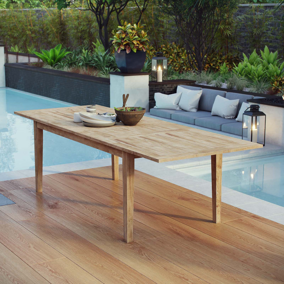 Marina Extendable Outdoor Patio Teak Dining Table in Natural.