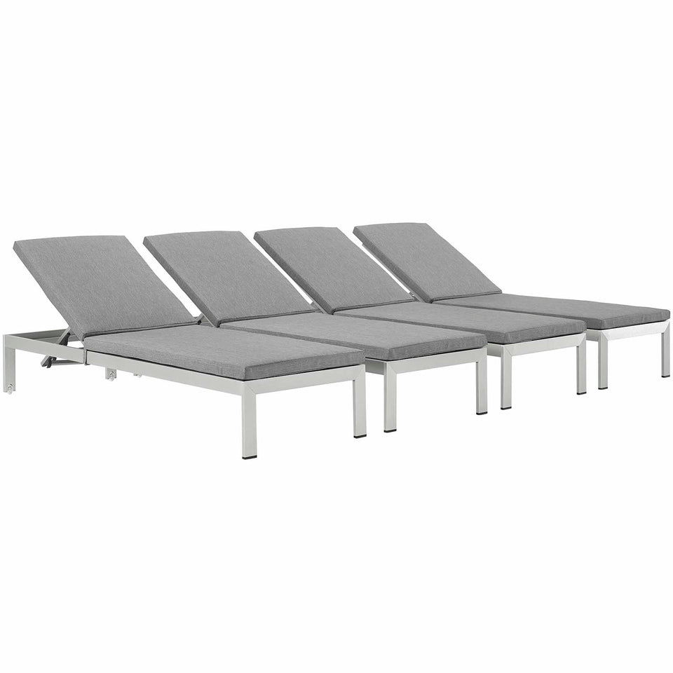 Shore Chaise with Cushions Outdoor Patio Aluminum Set of 4.