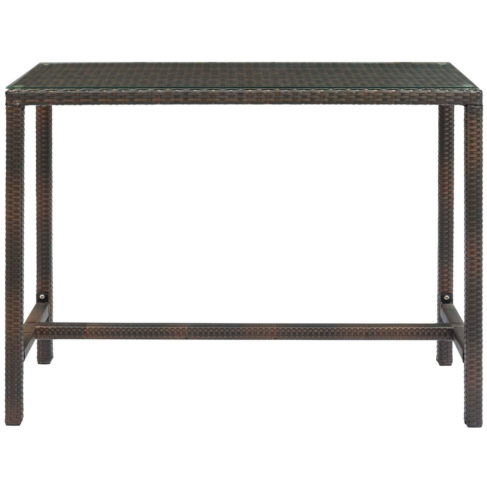 Conduit Outdoor Patio Wicker Rattan Large Bar Table in Brown.