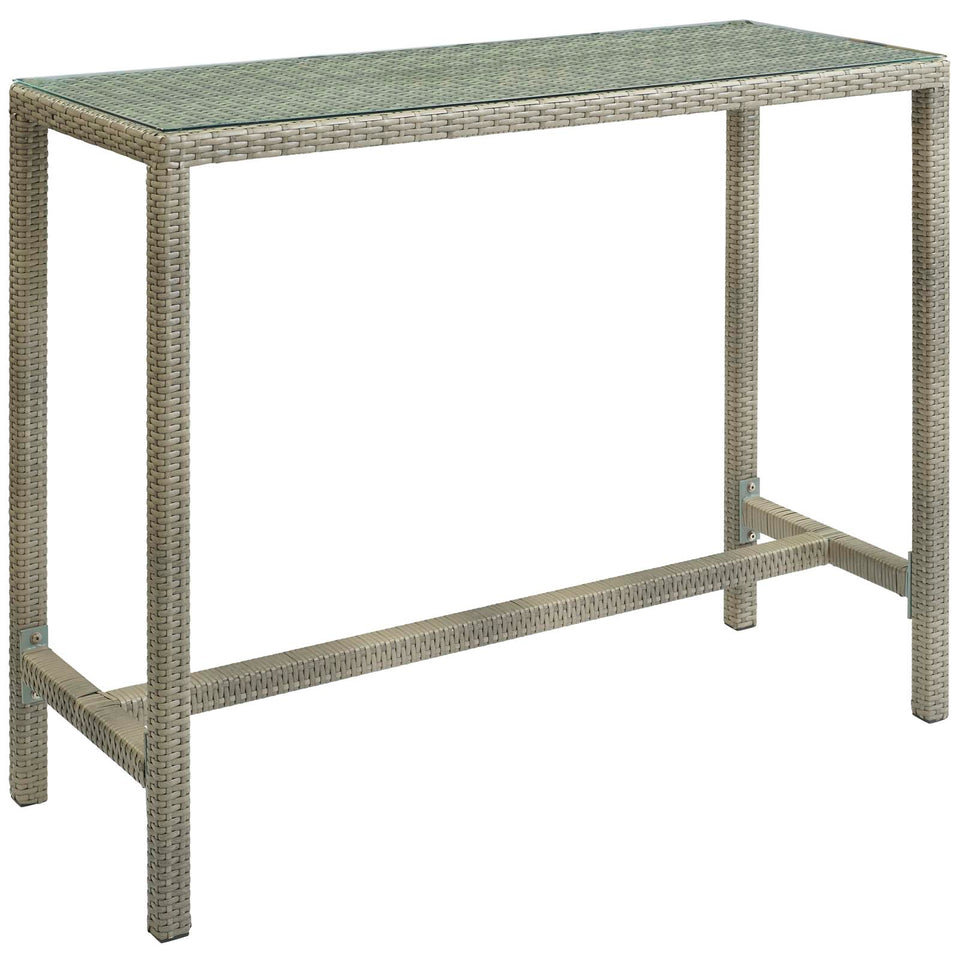 Conduit Outdoor Patio Wicker Rattan Large Bar Table in Light Gray.