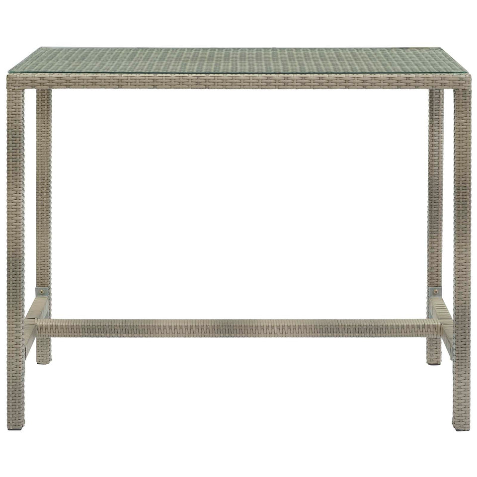Conduit Outdoor Patio Wicker Rattan Large Bar Table in Light Gray.