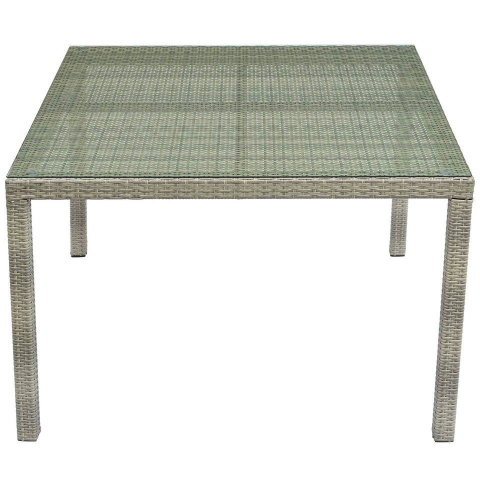 Conduit 47" Square Outdoor Patio Wicker Rattan Table in Light Gray.