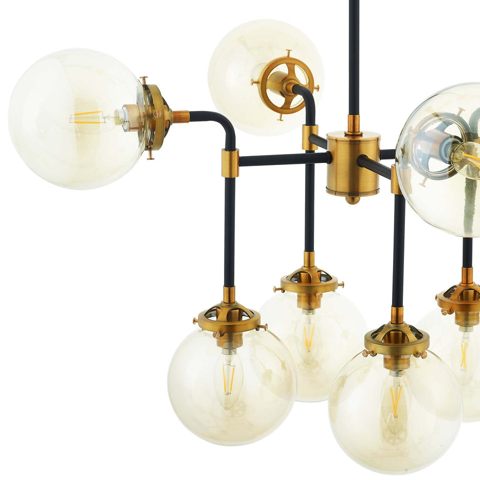 Ambition Amber Glass And Antique Brass 8 Light Pendant Chandelier.