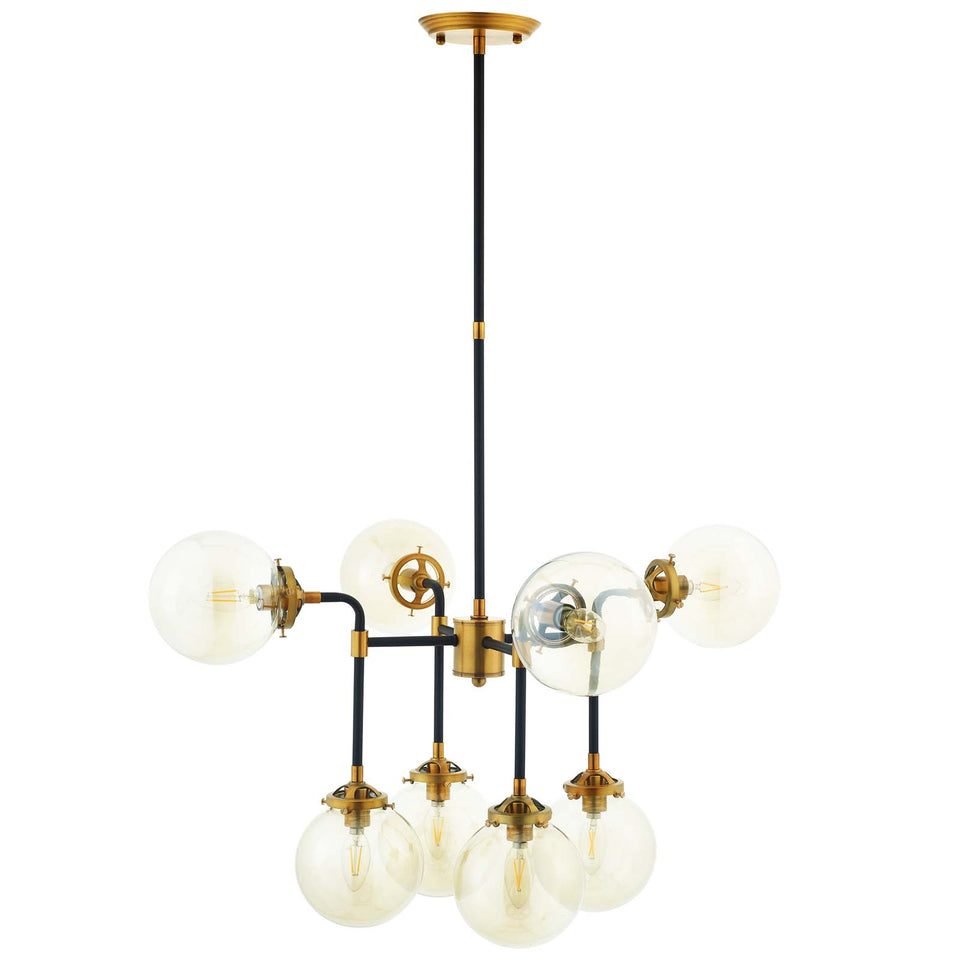 Ambition Amber Glass And Antique Brass 8 Light Pendant Chandelier.