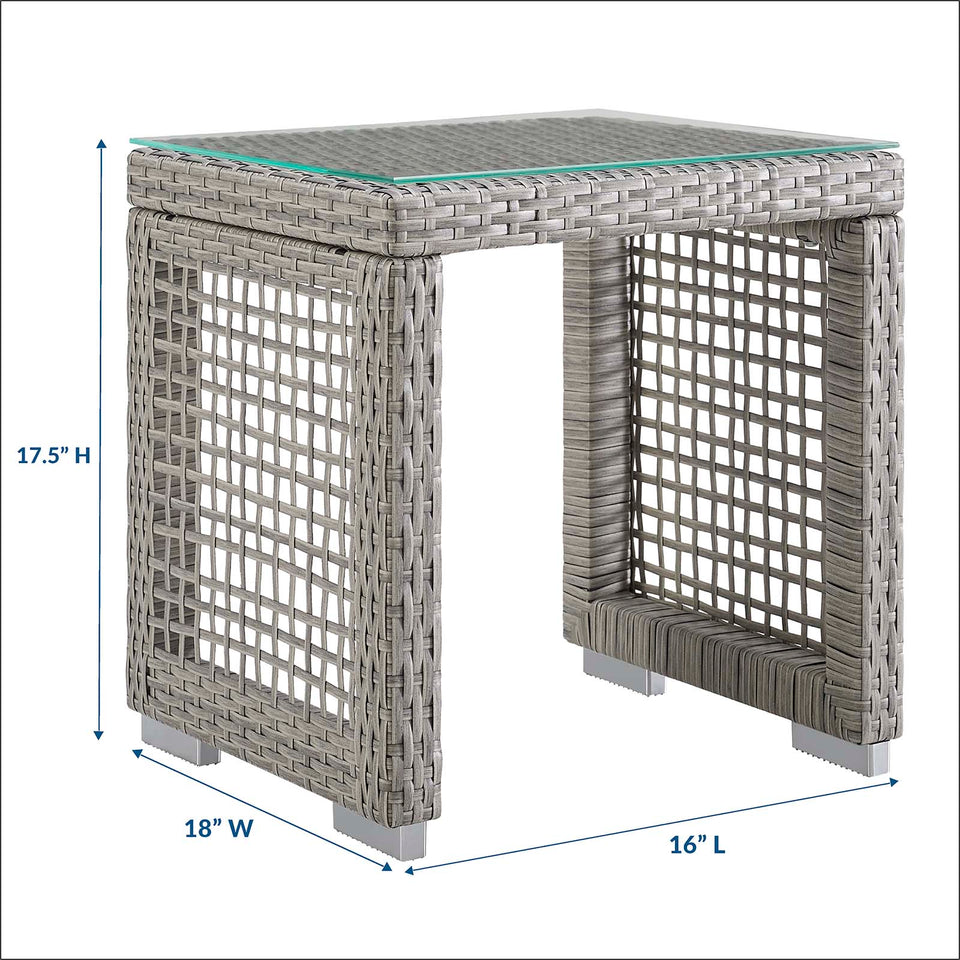 Aura 68" Outdoor Patio Wicker Rattan Dining Table in Gray.