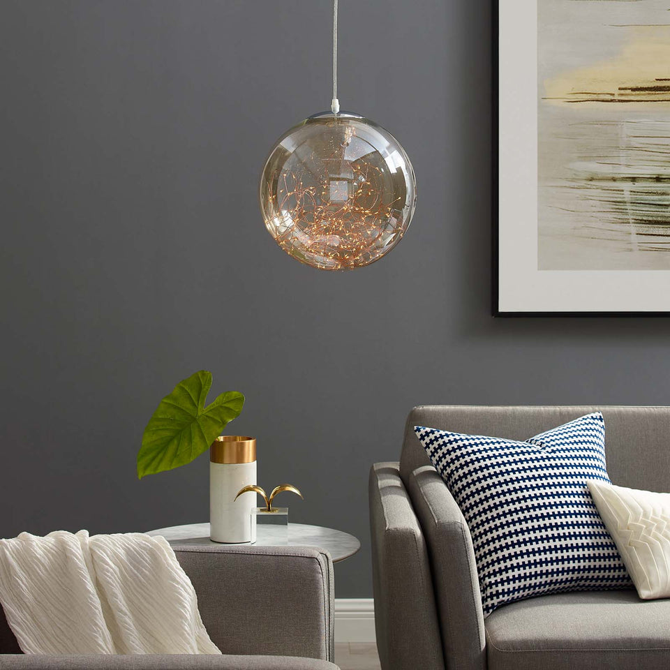 Fairy 8" Amber Glass Globe Ceiling Light Pendant Chandelier.