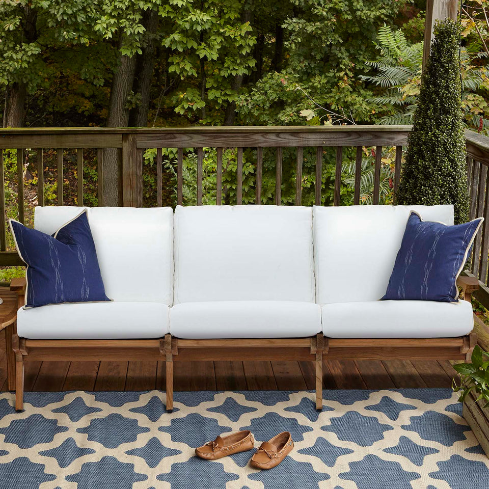 Saratoga Outdoor Patio Premium Grade A Teak Wood Sofa in Natural White.