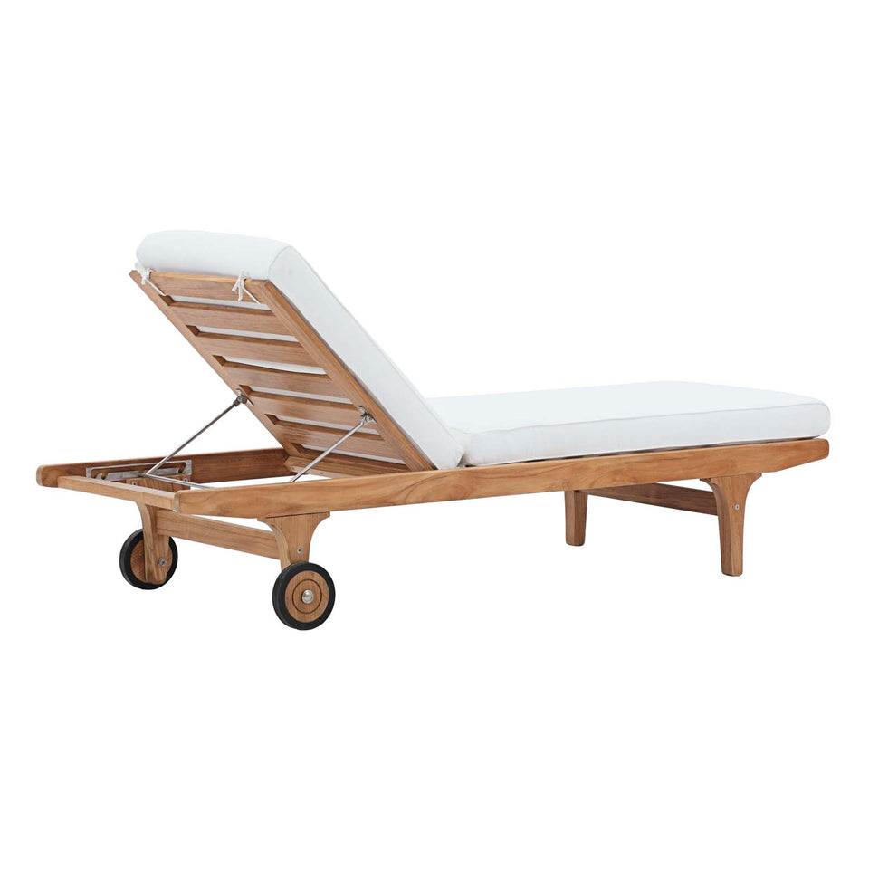 Saratoga Outdoor Patio Teak Chaise Lounge in Natural White.