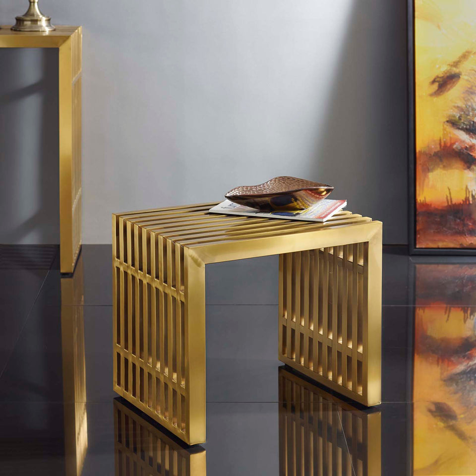Gridiron Small Stainless Steel Bench in Gold.