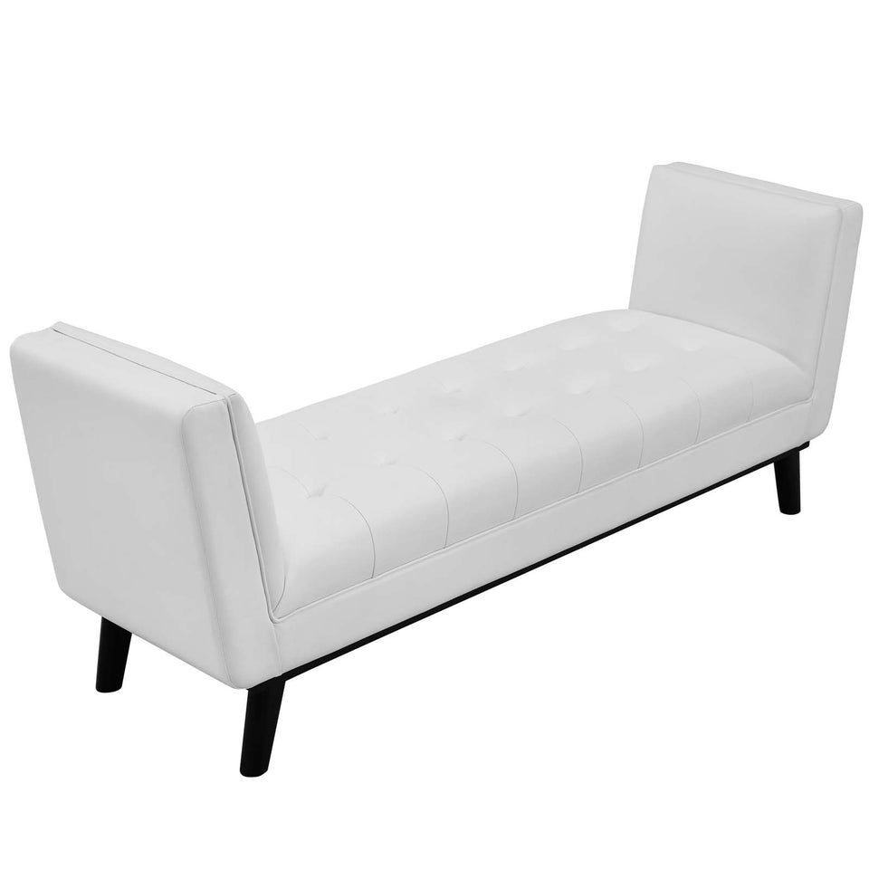 Haven Tufted Button Faux Leather Accent Bench in White.