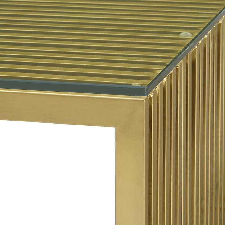 Gridiron stainless steel coffee table in gold.