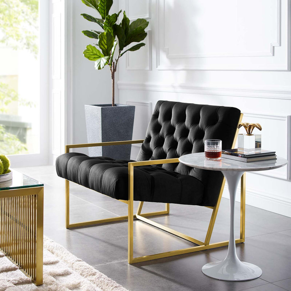 Bequest Gold Stainless Steel Performance Velvet Accent Chair.
