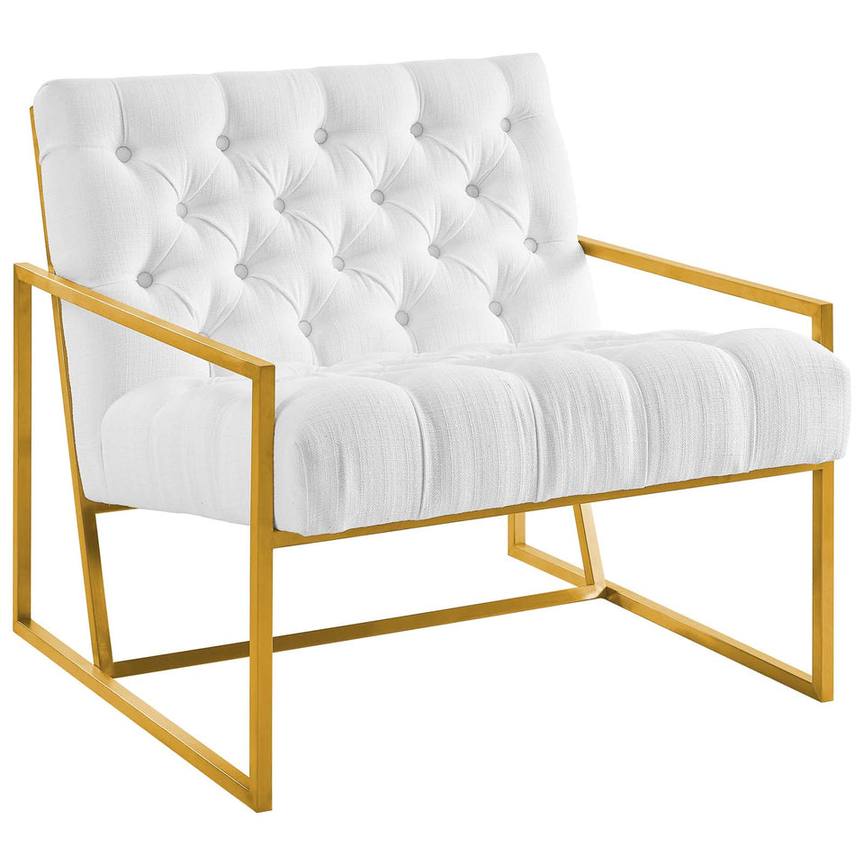 Bequest Gold Stainless Steel Upholstered Fabric Accent Chair.