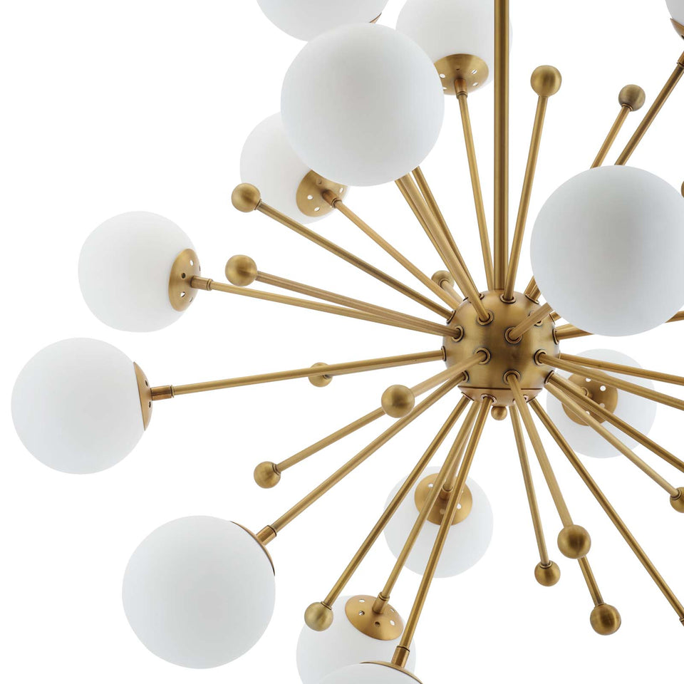 Constellation White Glass and Brass Pendant Chandelier.
