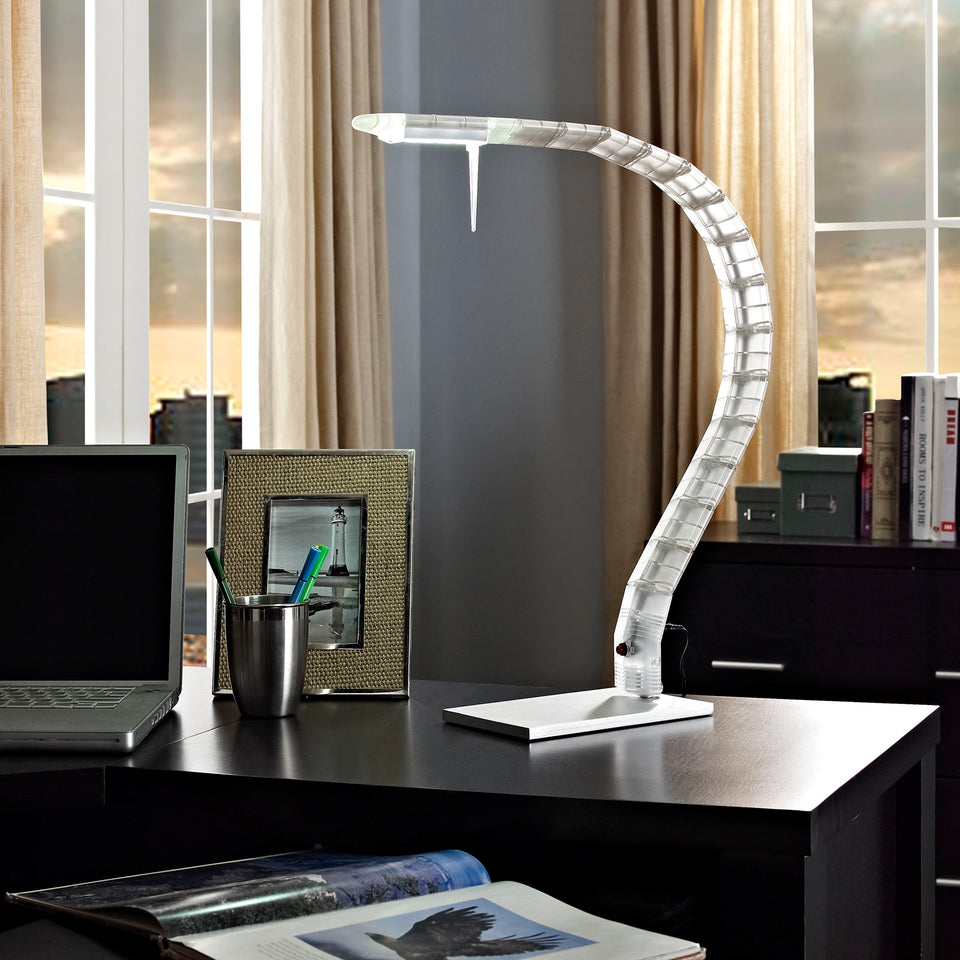 Inspect Table Lamp in White.