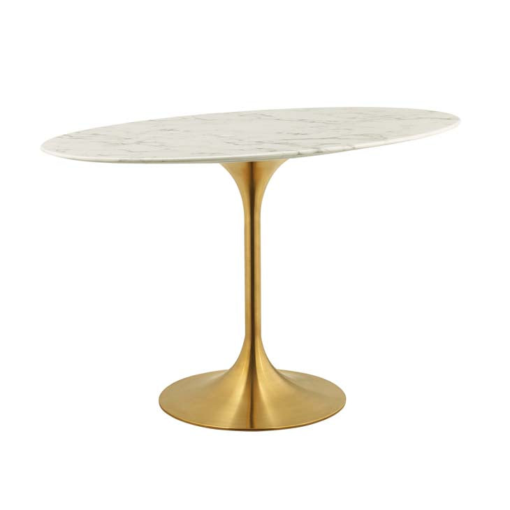 LIPPA OVAL MARBLE TOP DINING TABLE IN GOLD WHITE SIZE  48, 54, 60, and 78".