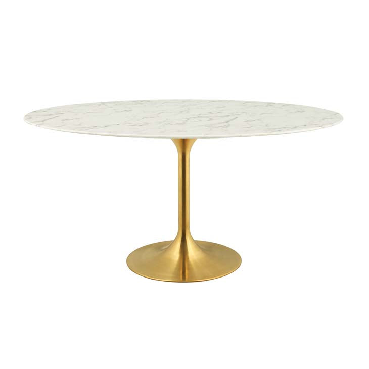 LIPPA OVAL MARBLE TOP DINING TABLE IN GOLD WHITE SIZE  48, 54, 60, and 78".