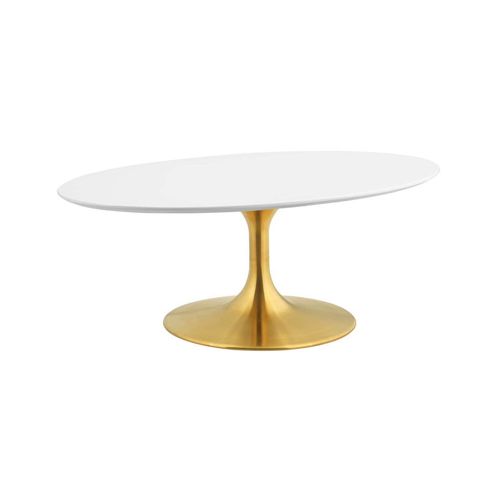 Lippa 42" Oval-Shaped Wood Top Coffee Table in Gold White.