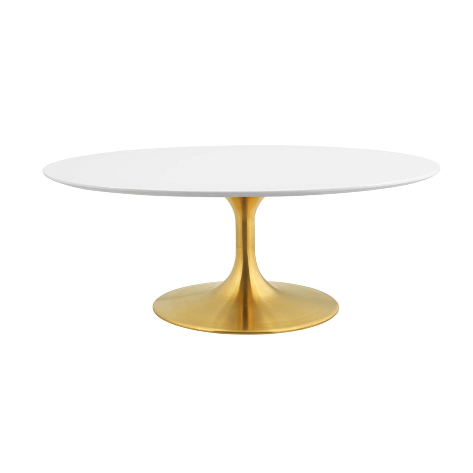 Lippa 42" Oval-Shaped Wood Top Coffee Table in Gold White.