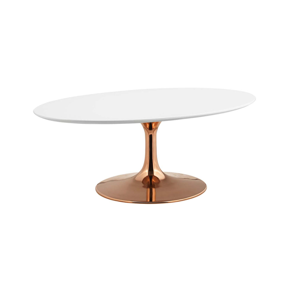 Lippa 42" Oval-Shaped Wood Top Coffee Table in Rose White.