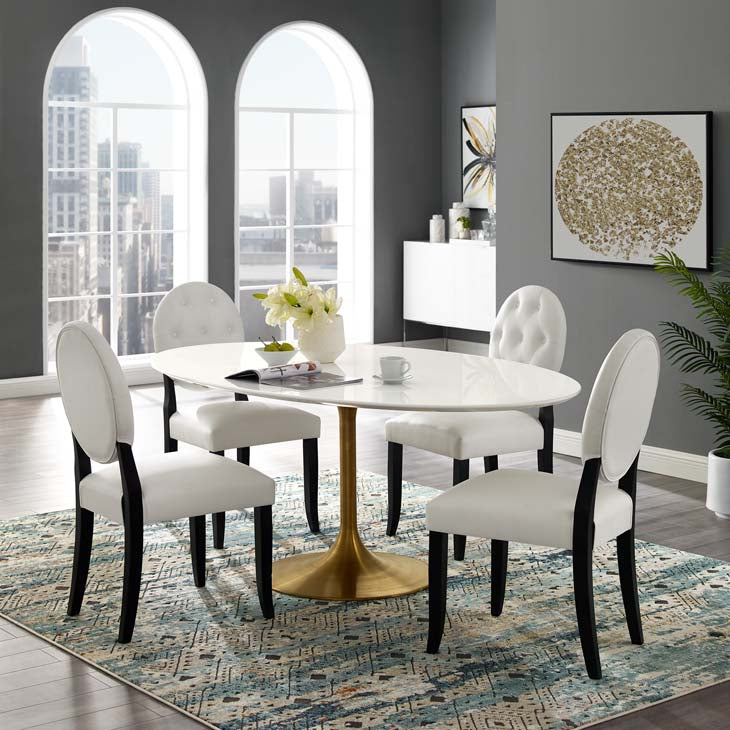 LIPPA OVAL DINING TABLE IN GOLD WHITE SIZE  48, 60, and 78".