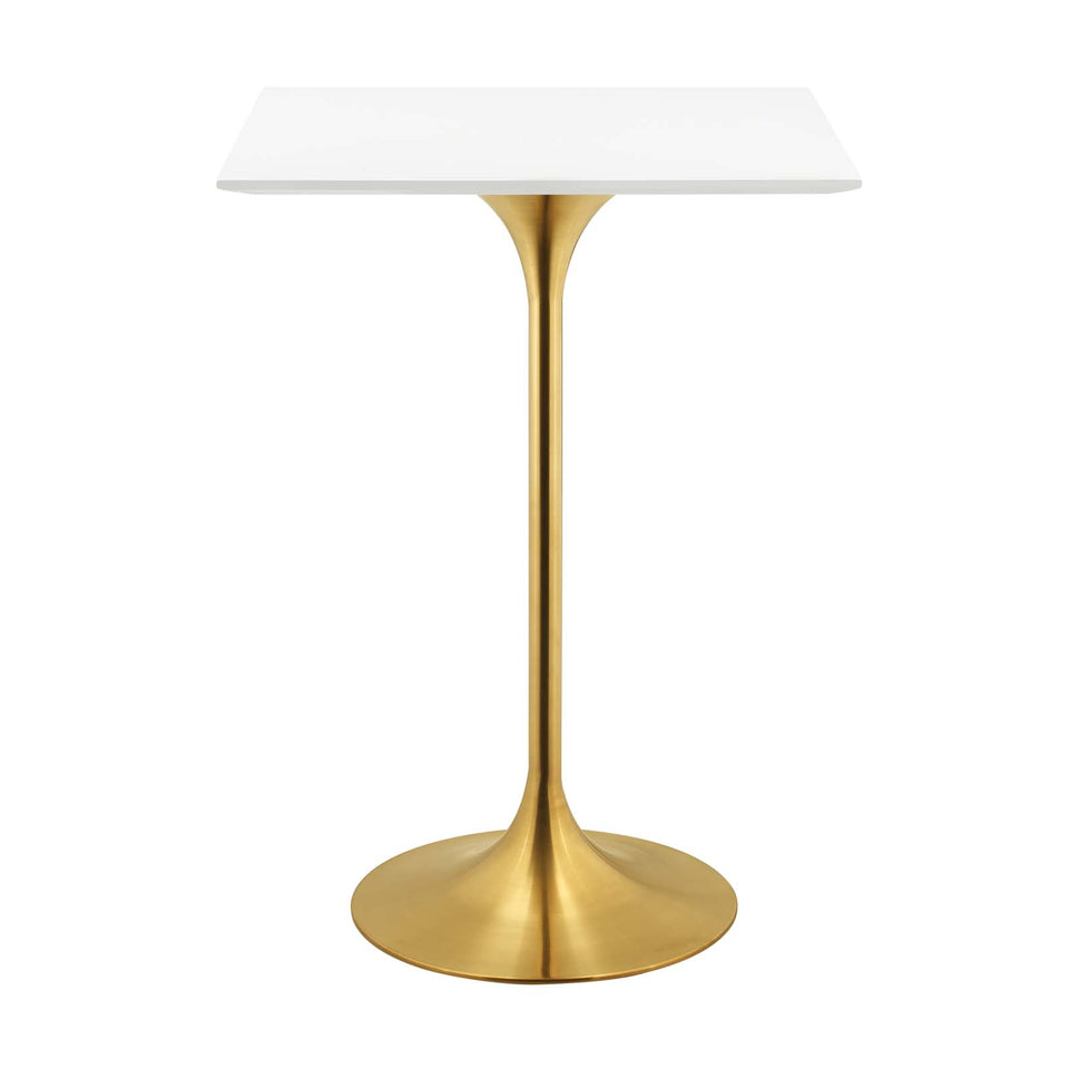 Lippa 28" Square Wood Top Bar Table in Gold White.