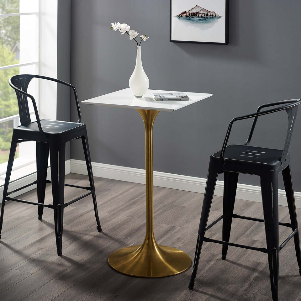 Lippa 28" Square Wood Top Bar Table in Gold White.