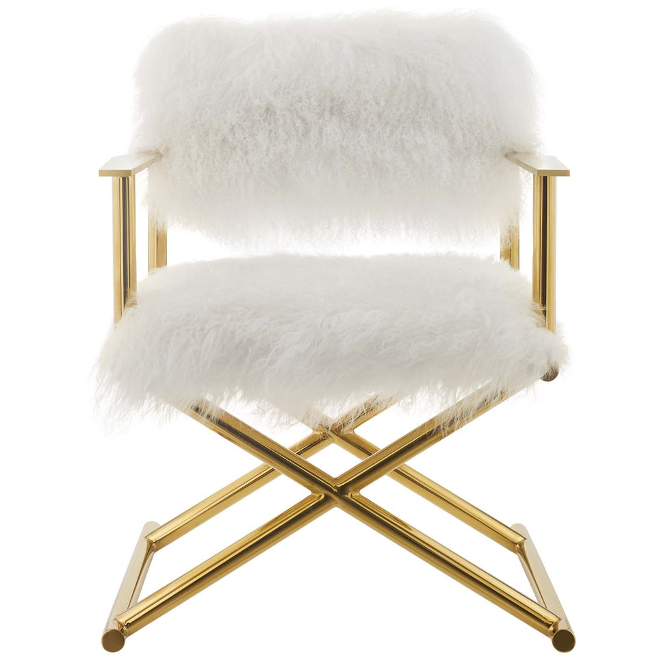Action Pure White Cashmere Accent Director's Chair in Gold White.