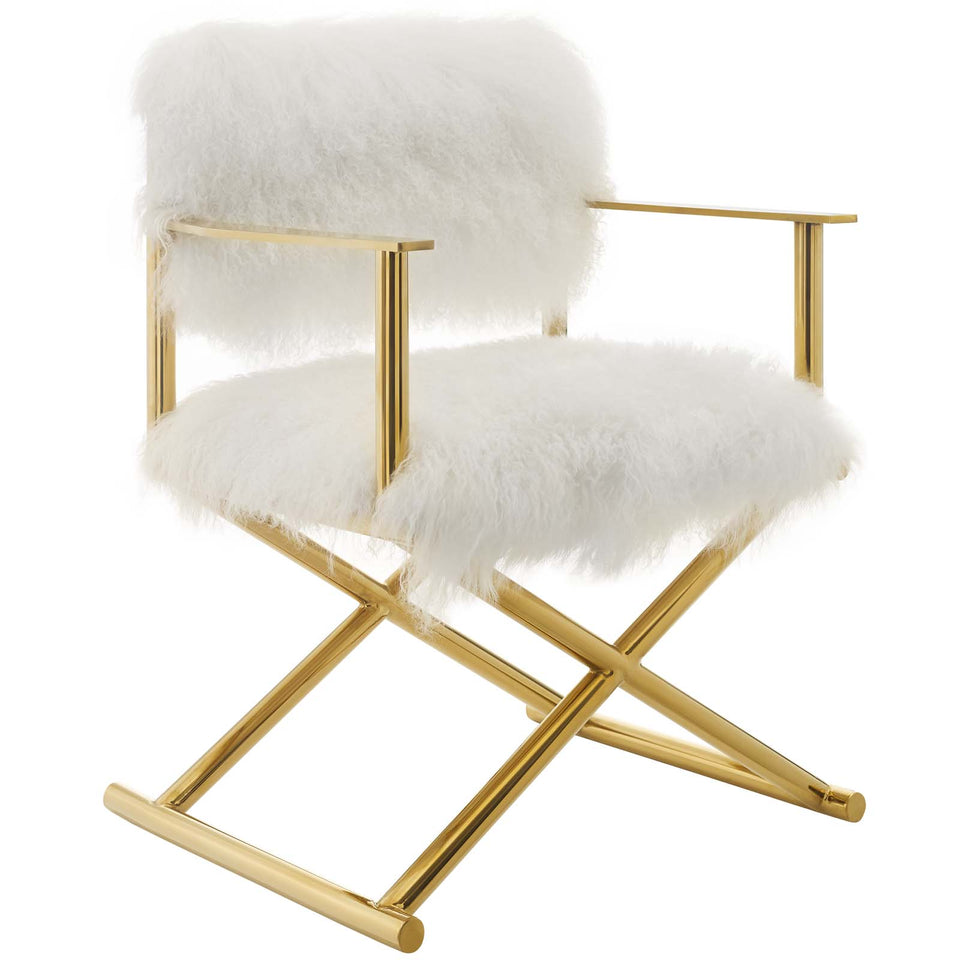 Action Pure White Cashmere Accent Director's Chair in Gold White.