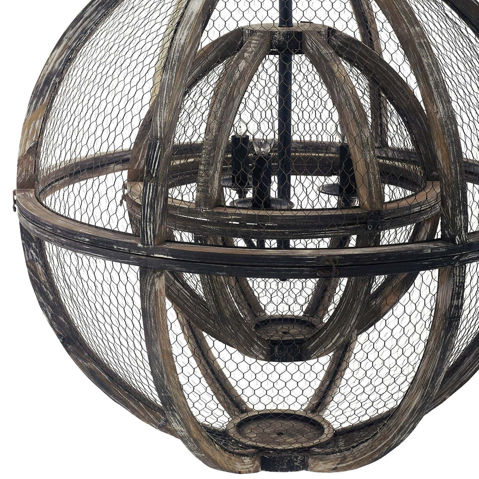 Gravitate Globe Rustic Oak Wood Pendant Light Chandelier.