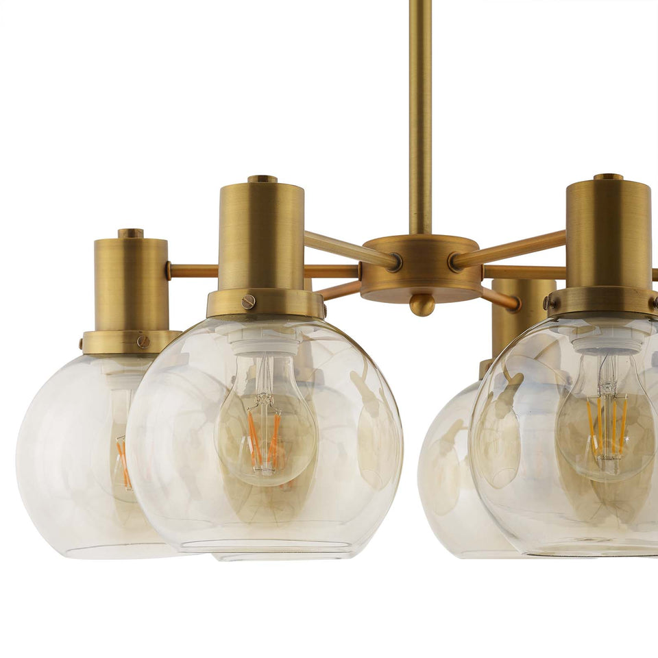 Resound Amber Glass And Brass Pendant Chandelier.