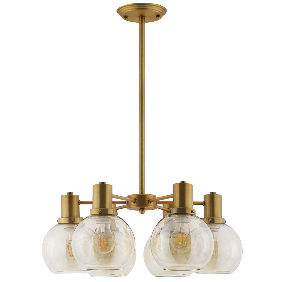 Resound Amber Glass And Brass Pendant Chandelier.