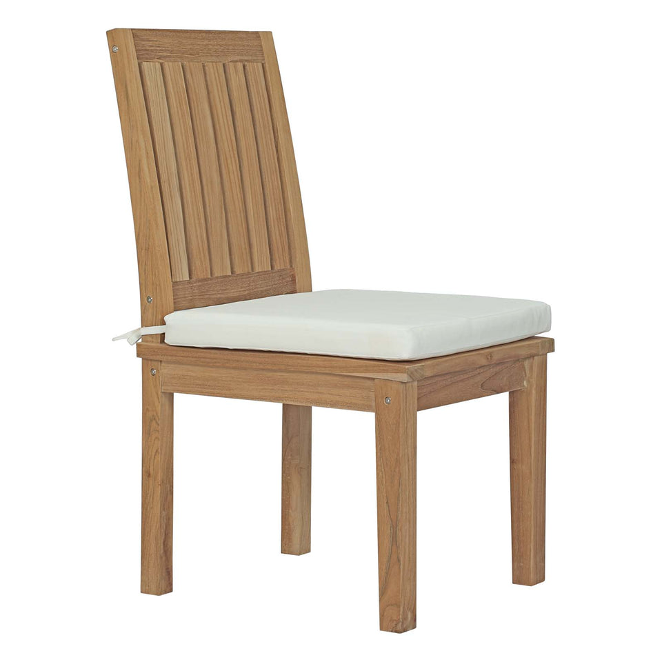 Marina 5 Piece Outdoor Patio Teak Outdoor Dining Set in Natural White.