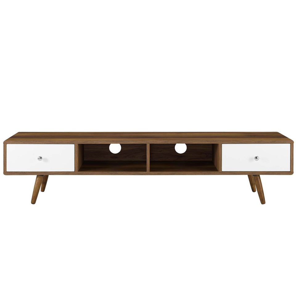 Transmit 70" Media Console Wood TV Stand in Walnut White.